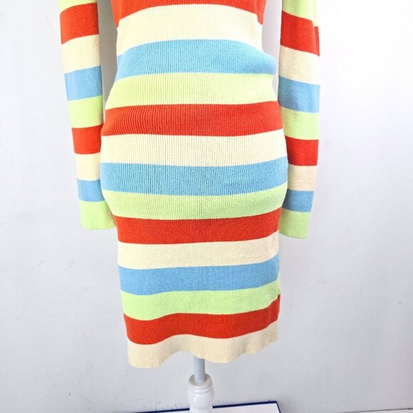 NWT ZARA Ribbed Knit Multicolor Striped Fitted Long Sleeved Dress - Picture 6 of 12
